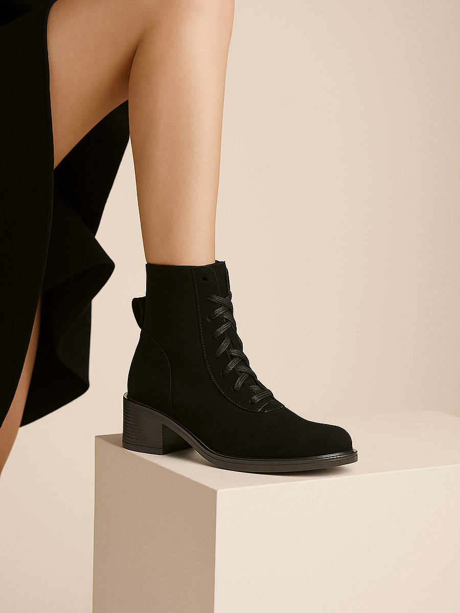 Botki skórzane barefoot Sarios czarny welur