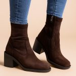 botki skórzane na słupku brązowe